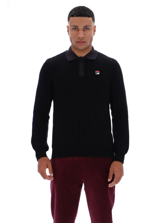 FILA Kobe Striped Knit Polo – Black