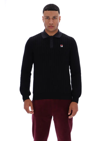 FILA Kobe Striped Knit Polo – Black