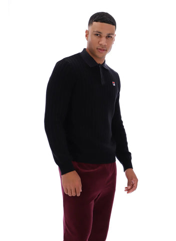FILA Kobe Striped Knit Polo – Black