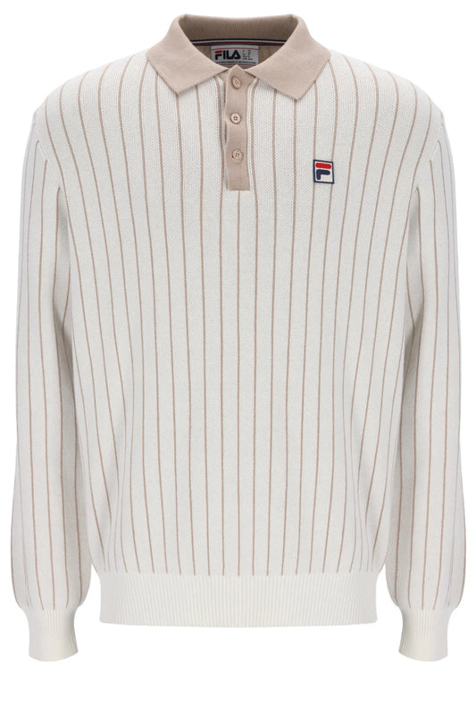 FILA Kobe Striped Knit Polo – Gardenia