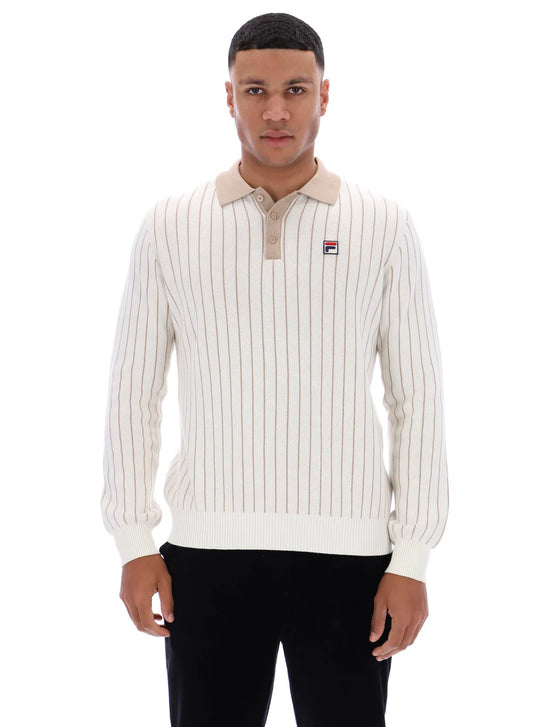 FILA Kobe Striped Knit Polo – Gardenia