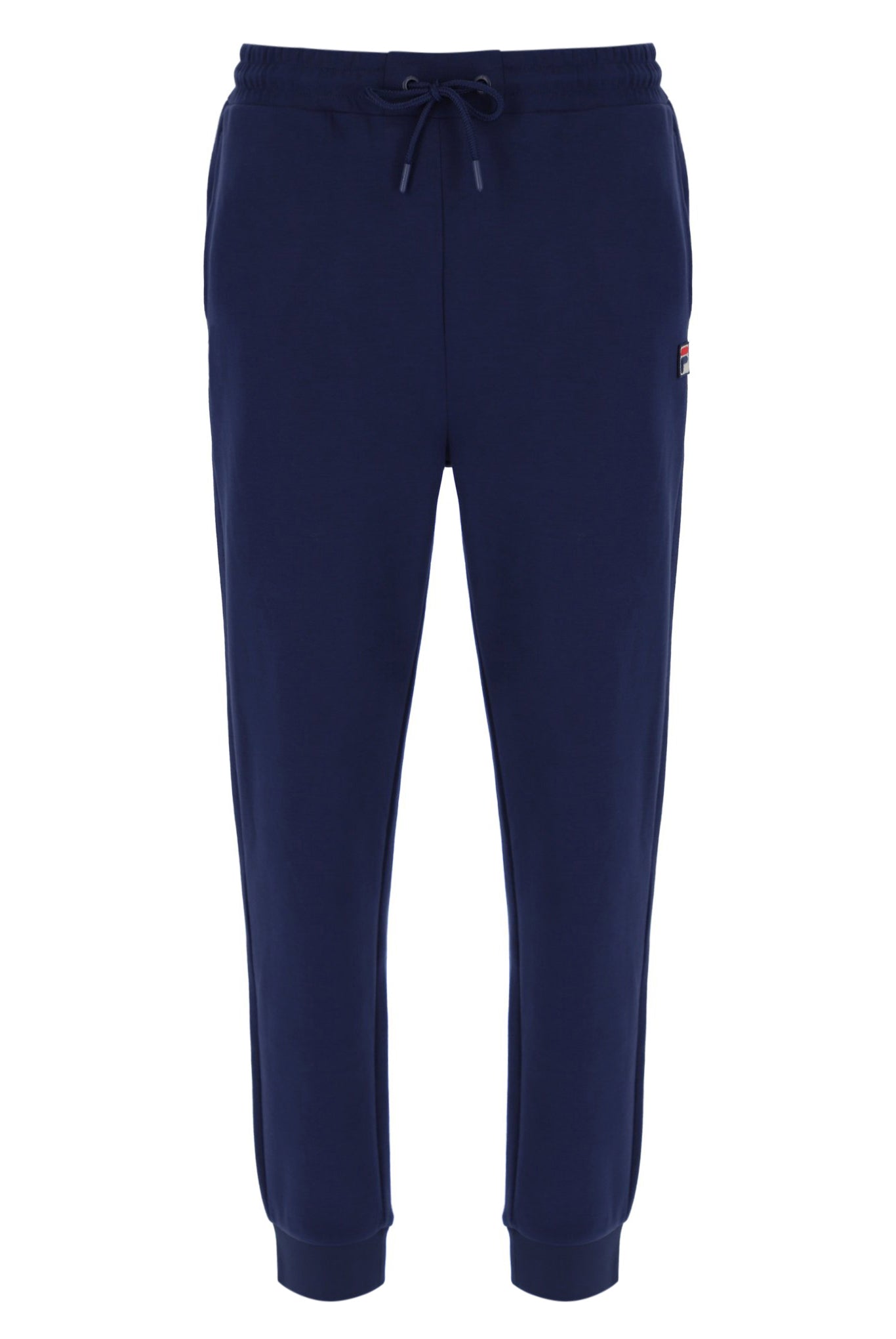Navy blue sweatpants with a brand logo on a white background