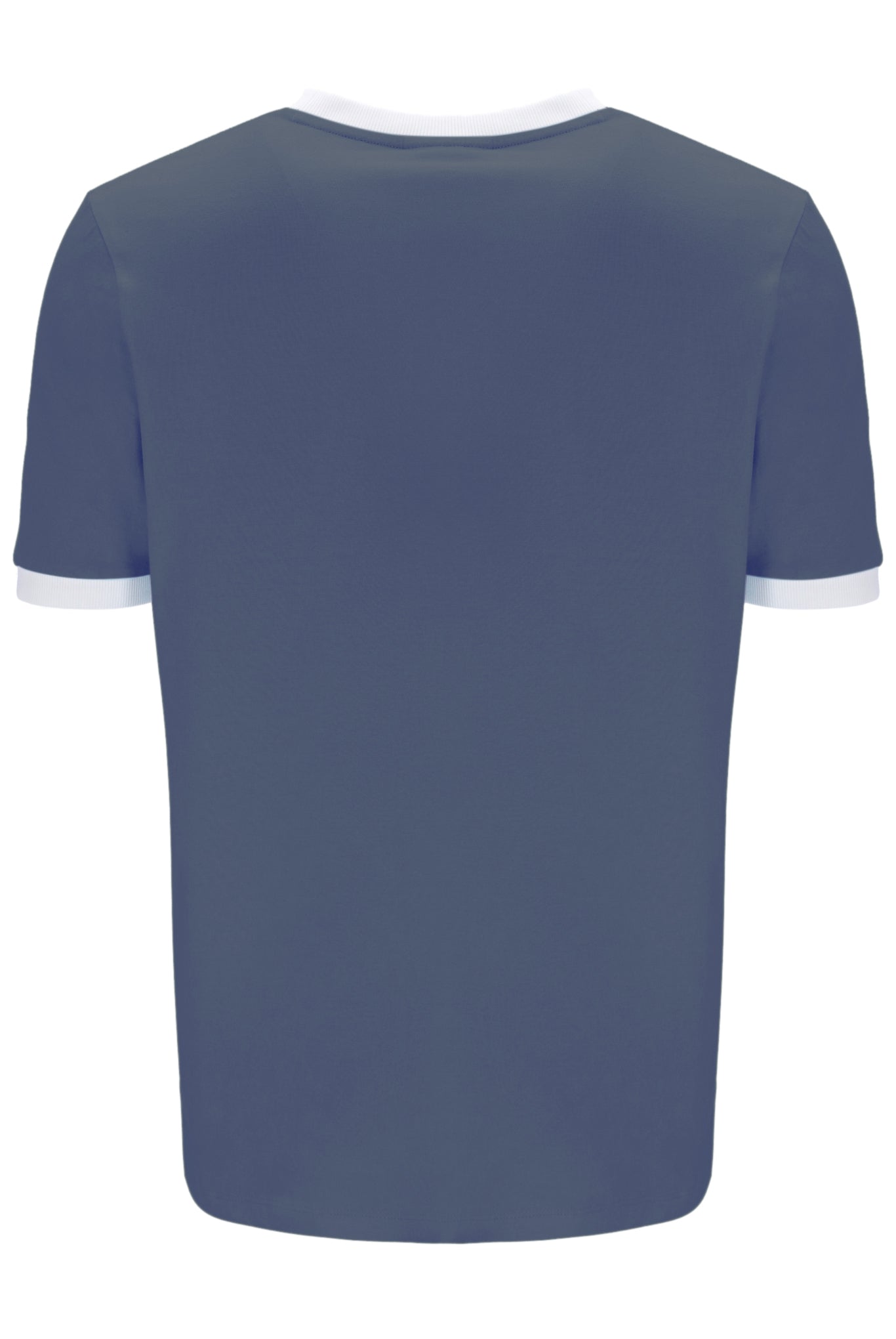 Blue t-shirt with white trim on a white background