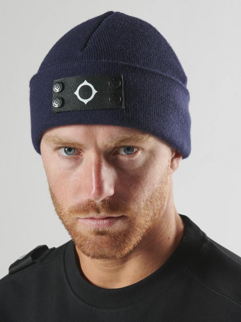 MA.Strum Knitted Badge Beanie – Ink Navy