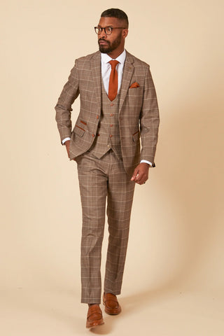 Marc Darcy Ray - Tan Check Three Piece Suit