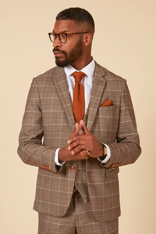 Marc Darcy Ray - Tan Check Three Piece Suit