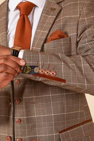 Marc Darcy Ray - Tan Check Three Piece Suit