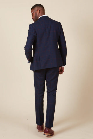 Marc Darcy EDINSON - Navy Wine Check Three Piece Suit