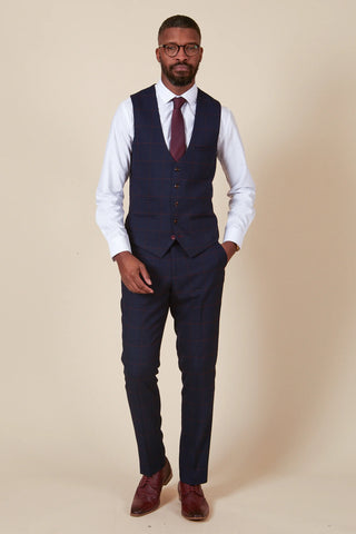 Marc Darcy EDINSON - Navy Wine Check Three Piece Suit