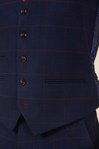 Marc Darcy EDINSON - Navy Wine Check Three Piece Suit