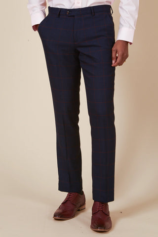 Marc Darcy EDINSON - Navy Wine Check Three Piece Suit