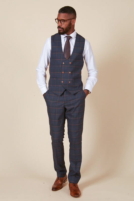 Marc Darcy JENSON - Marine Navy Check Double Breasted Waistcoat