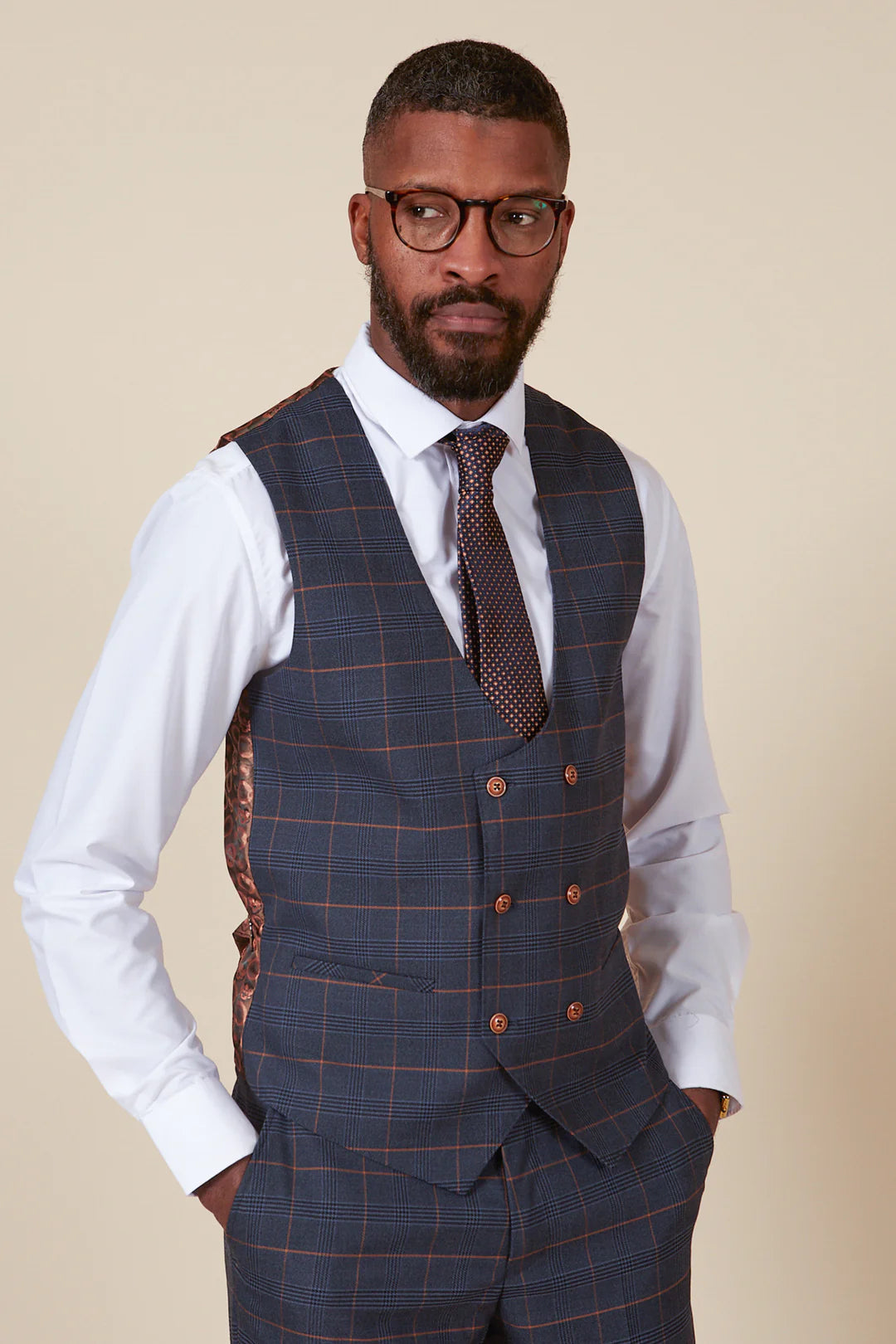 Marc Darcy JENSON - Marine Navy Check Double Breasted Waistcoat