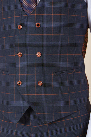 Marc Darcy JENSON - Marine Navy Check Double Breasted Waistcoat