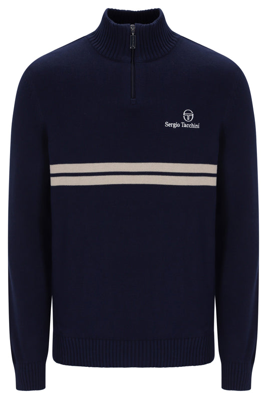 Sergio Tacchini New Dallas 1/4 Zip Knitted Jumper – Maritime Blue/Peyote