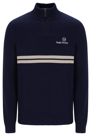 Sergio Tacchini New Dallas 1/4 Zip Knitted Jumper – Maritime Blue/Peyote