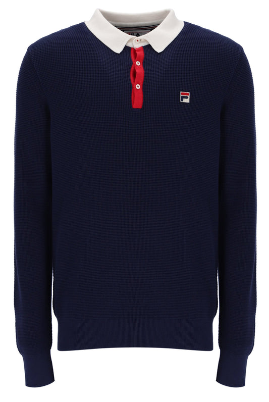 Fila Nowell Waffle Knit Long Sleeve Polo – Navy