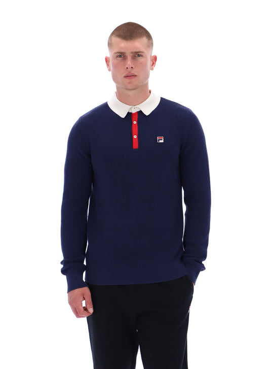 Fila Nowell Waffle Knit Long Sleeve Polo – Navy