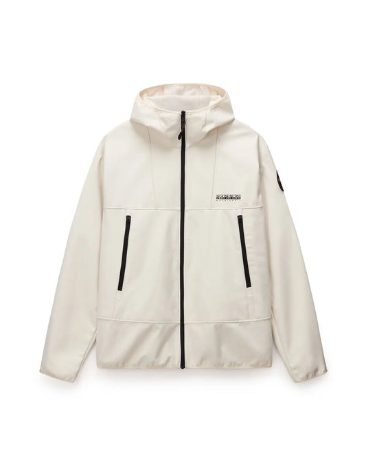 Beige jacket with black zippers on a white background