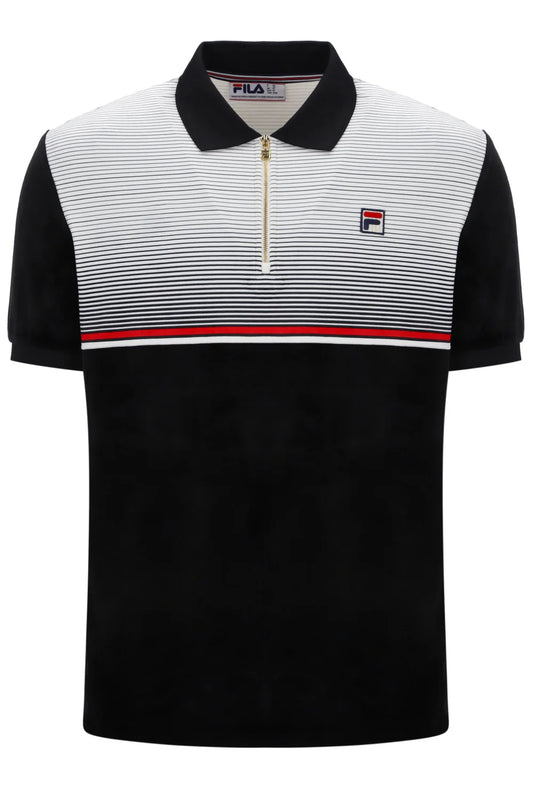 FILA Paco Zip Up Velour Polo – Black