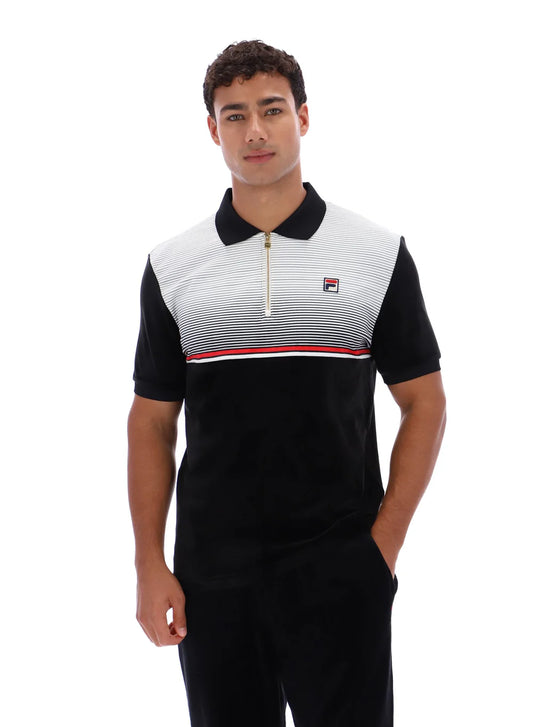 FILA Paco Zip Up Velour Polo – Black