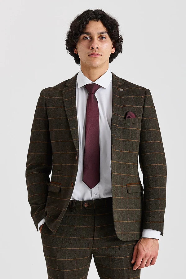 Paul Andrew Harris Green Herringbone Tweed Check Two Piece Suit
