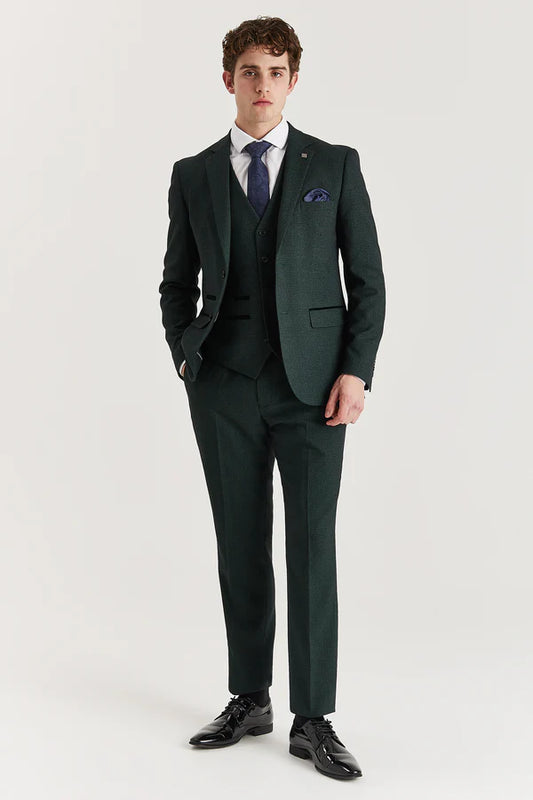 Paul Andrew Regent Olive Check Three Piece Suit