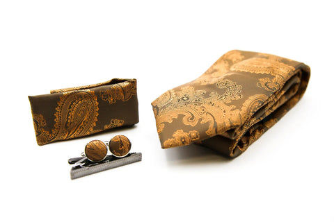 Paul Andrew - Tan Paisley Tie Set (113)
