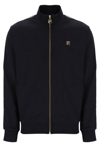 Black jacket with a brand logo on a white background