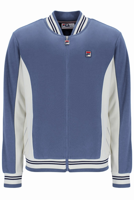 Blue and white jacket with a visible Fila logo on a white background