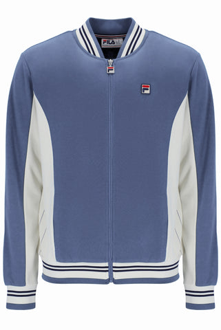 Blue and white jacket with a visible Fila logo on a white background
