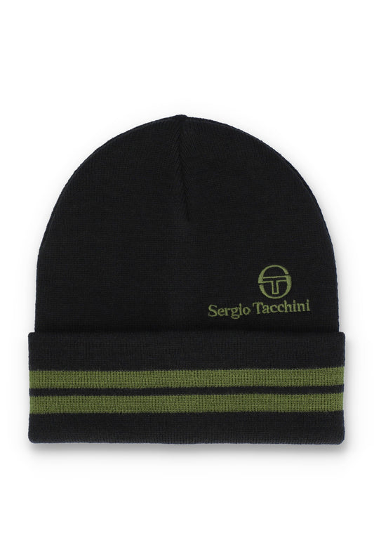 Sergio Tacchini Surgis Jacquard Striped Beanie – Black / Avocado