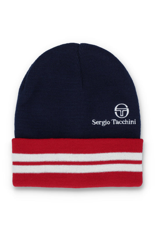 Sergio Tacchini Surgis Jacquard Striped Beanie – Maritime Blue / Rush