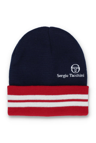 Sergio Tacchini Surgis Jacquard Striped Beanie – Maritime Blue / Rush
