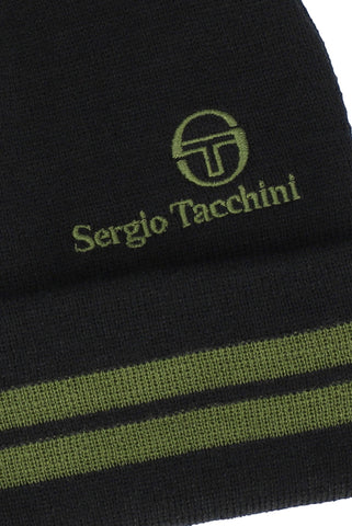 Sergio Tacchini Surgis Jacquard Striped Beanie – Black / Avocado