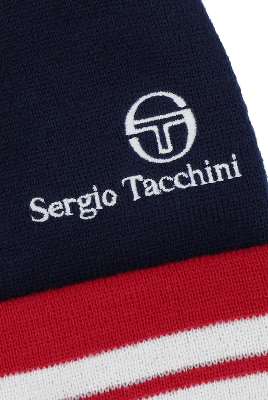 Sergio Tacchini Surgis Jacquard Striped Beanie – Maritime Blue / Rush