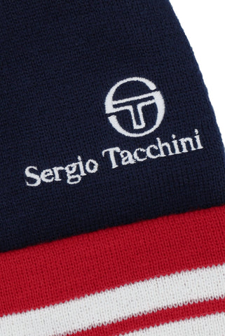 Sergio Tacchini Surgis Jacquard Striped Beanie – Maritime Blue / Rush