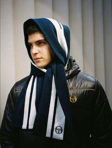 Sergio Tacchini Matchday Striped Scarf – Maritime Blue / Gardenia