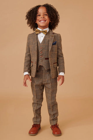 Marc Darcy Ted - Childrens Tan Tweed Check Three Piece Suit