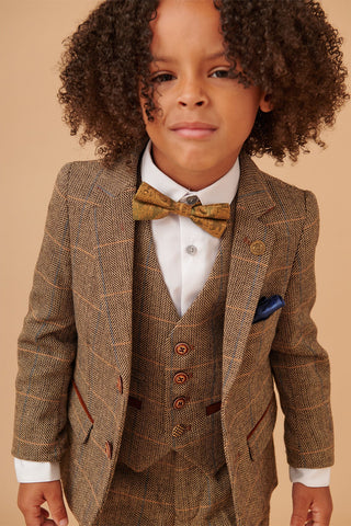 Marc Darcy Ted - Childrens Tan Tweed Check Three Piece Suit
