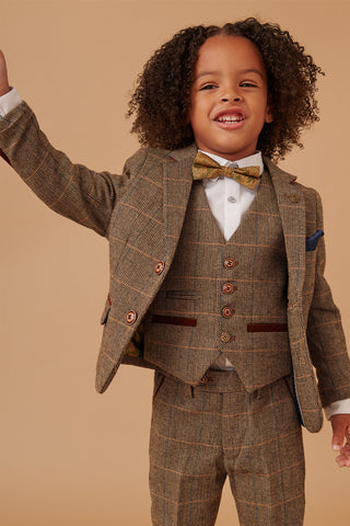 Marc Darcy Ted - Childrens Tan Tweed Check Three Piece Suit