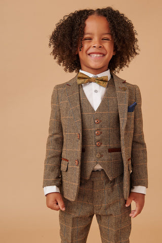 Marc Darcy Ted - Childrens Tan Tweed Check Three Piece Suit