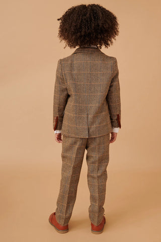 Marc Darcy Ted - Childrens Tan Tweed Check Three Piece Suit
