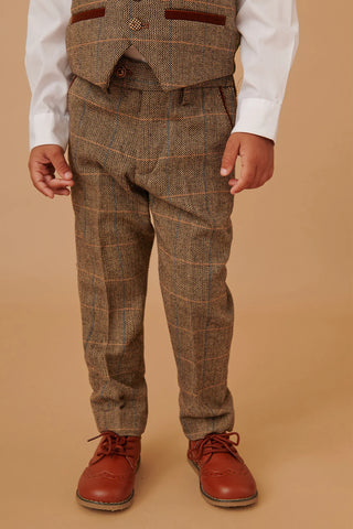 Marc Darcy Ted - Childrens Tan Tweed Check Three Piece Suit