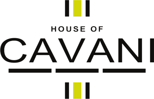 Logo of House of Cavani with black text and yellow accents on a white background
