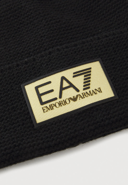 EA7 Mountain Gold Label Wool Blend Beanie – Black