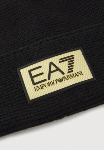 EA7 Mountain Gold Label Wool Blend Beanie – Black