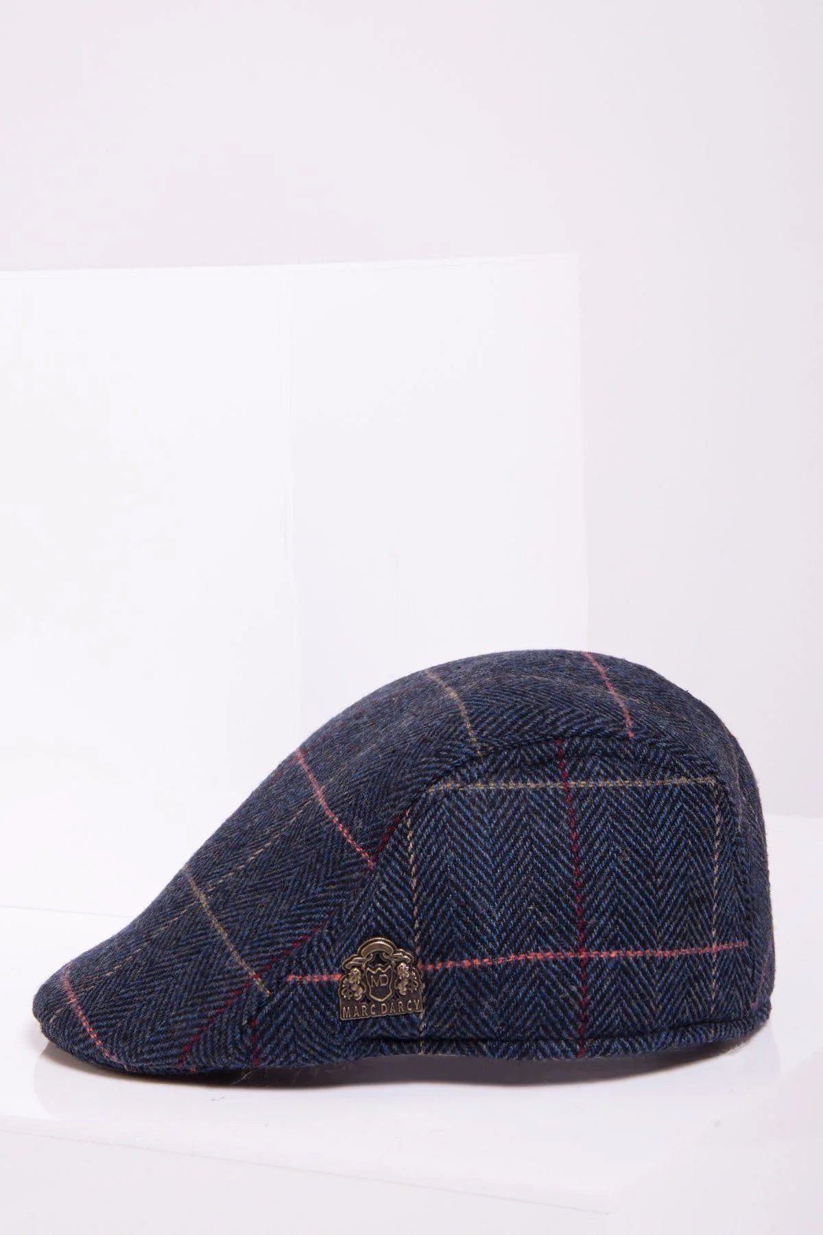 Marc Darcy Eton Flat Cap - Navy Blue Check Tweed