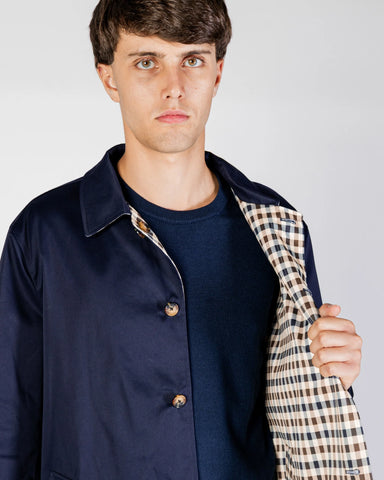 Aquascutum Archival Reversible Mid Trench Coat – Navy / Club Check