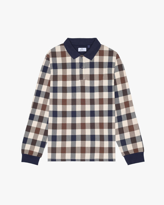 Aquascutum Iconic Long Sleeve Polo – Macro Check
